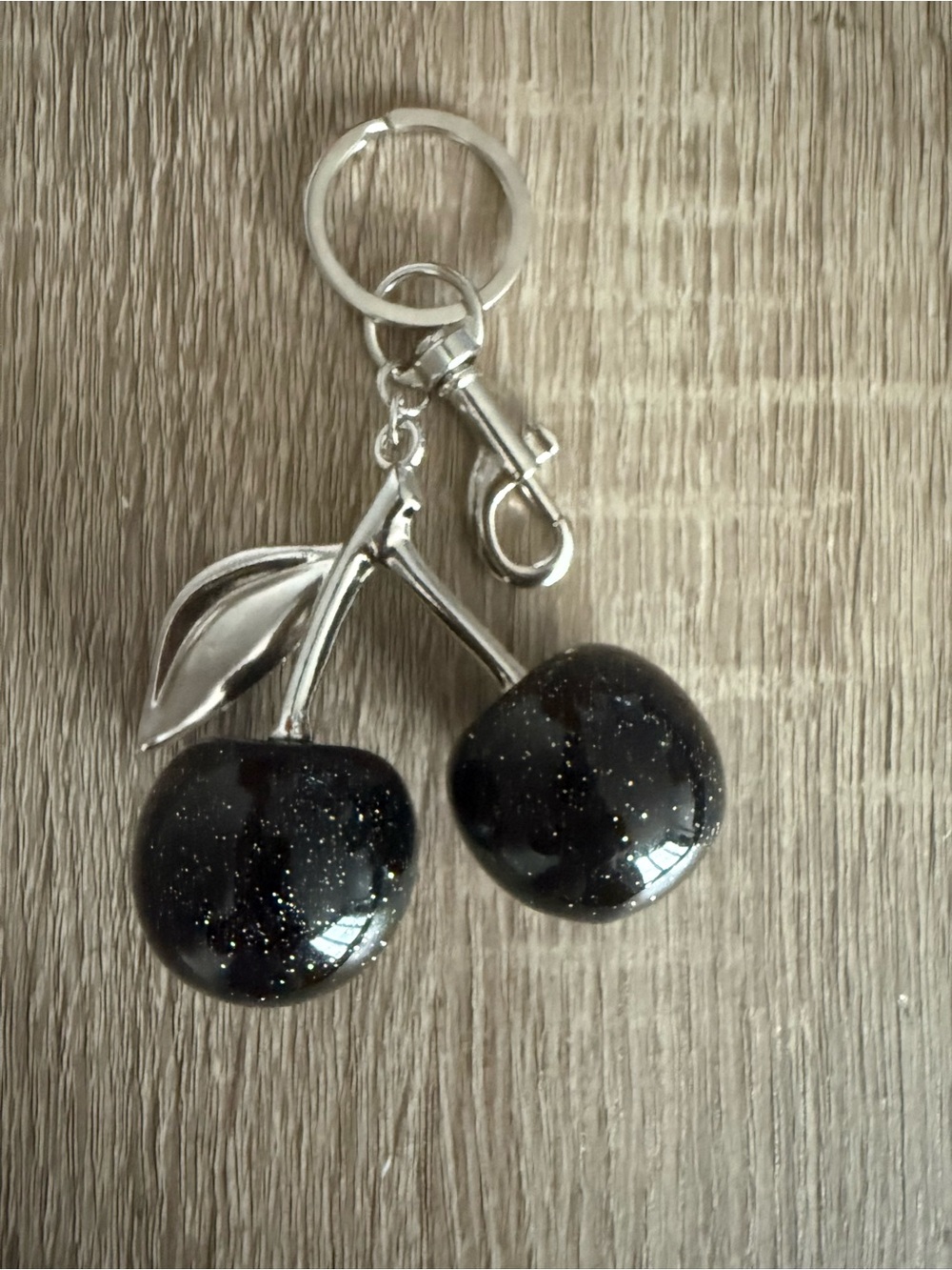Black Glitter Cherry Keychain Pendant - Women's Accessory